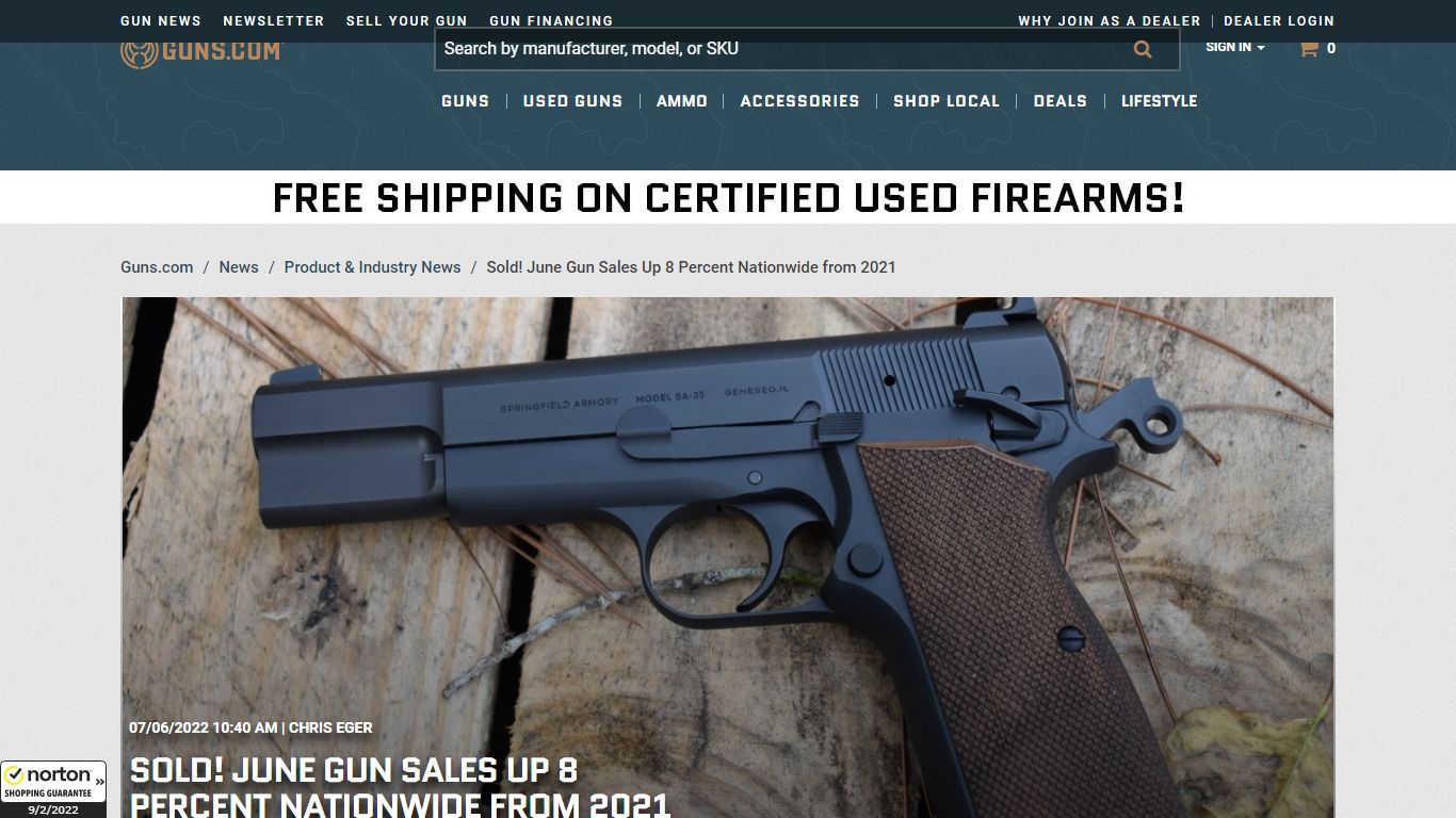 Sold! June Gun Sales Up 8 Percent Nationwide from 2021